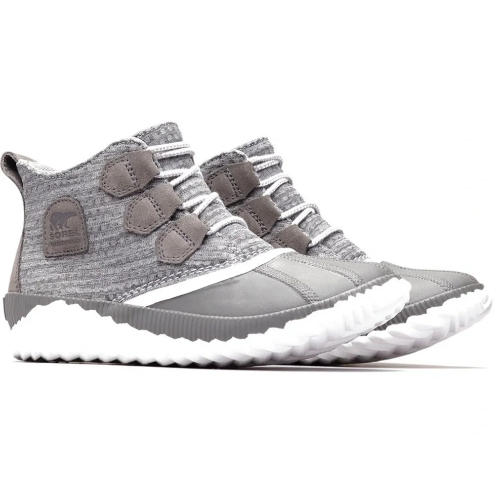 Sorel Out-N-About Plus Grey Knit Waterproof Duck Boots Booties